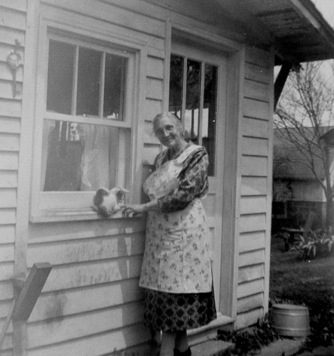 Alta Scott at the Lancing house, May 1961
