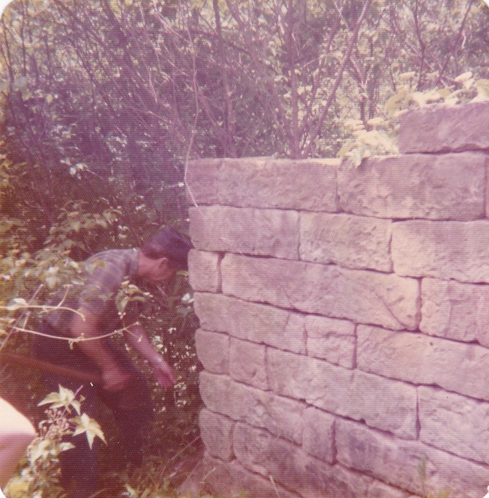 All that was left of the Huffman farmhouse in 1975: the chimney stones