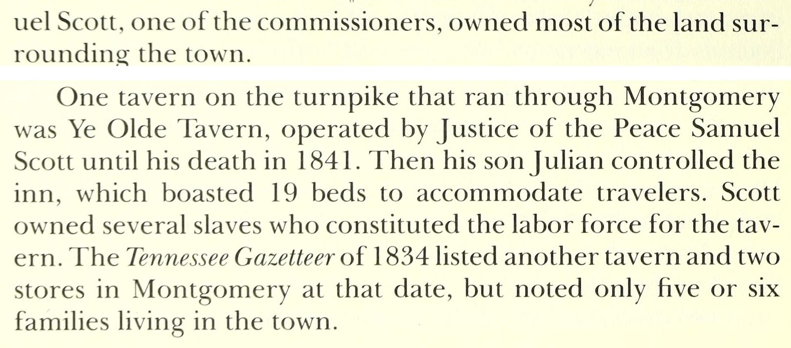 The Morgan County history on Samuel Scott, Montgomery and the tavern