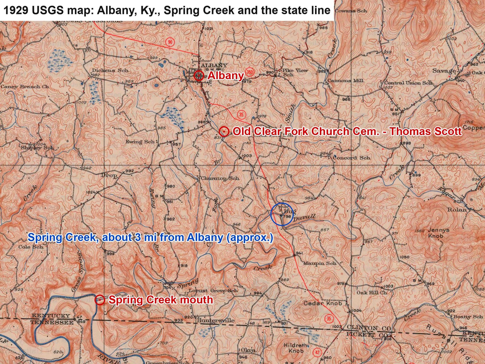 Albany, Spring Creek and the Kentucky-Tennessee line