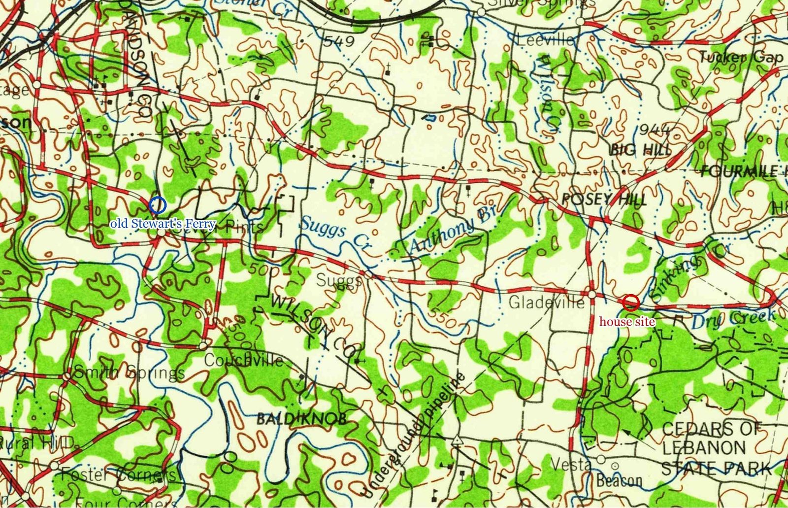 1959: Stewarts Ferry Pike runs west from Gladeville to the ferry on the Stones River