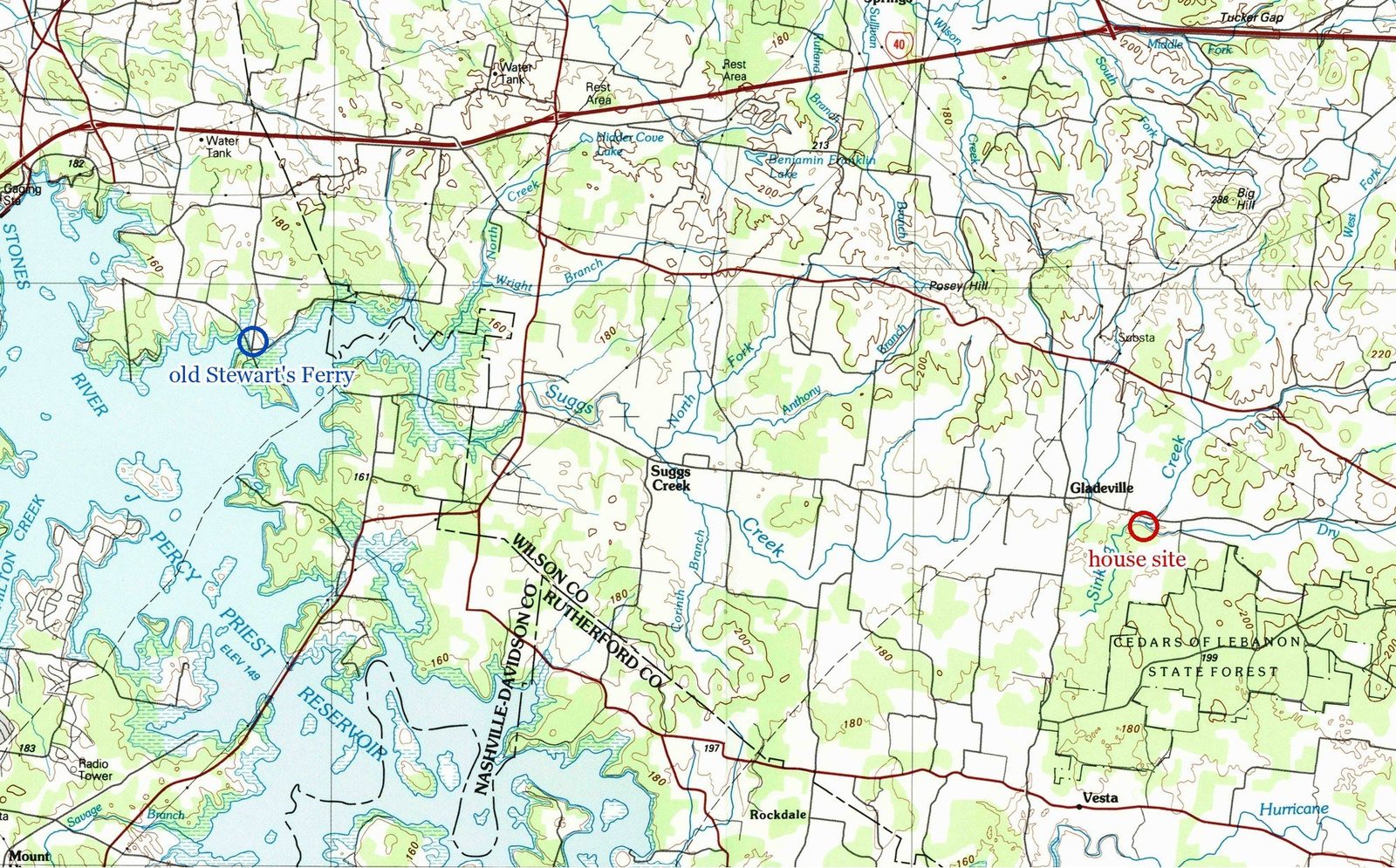 1984: Percy Priest Lake has covered the ferry crossing