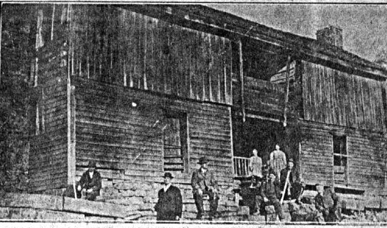 "Ye Olde Tavern" at Montgomery, the log inn Samuel Scott kept until 1841, photographed before World War I